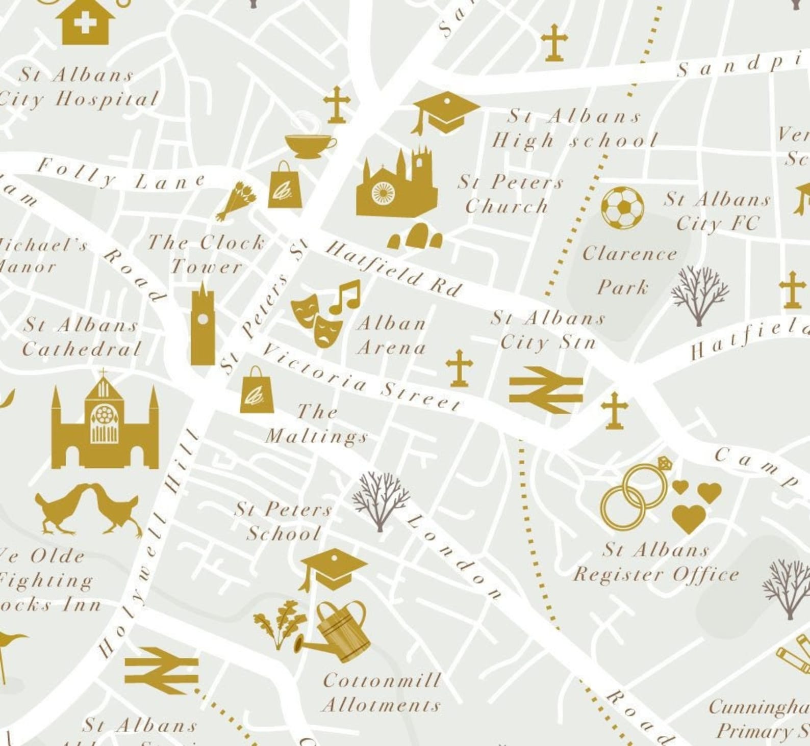 St Albans Map Print. Illustrated Map of St Albans St Albans Etsy