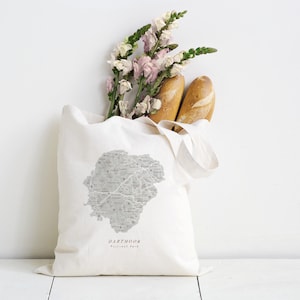 Dartmoor Tote Bag. Dartmoor Map Tote Bag. Dartmoor Gift. Devon National Park Map Tote. Britain Travel Gift. Devon Gift