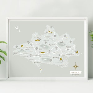 Framed Dorset Print. Wall Map of Dorset. England. UK Travel. | Etsy