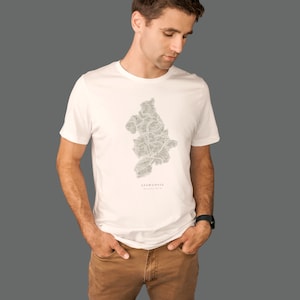 Snowdonia-T-shirt voor heren. Biologisch katoen. T-shirt met Snowdonia-kaart. Snowdonia National Park-T-shirt. Wandel-T-shirt Wales