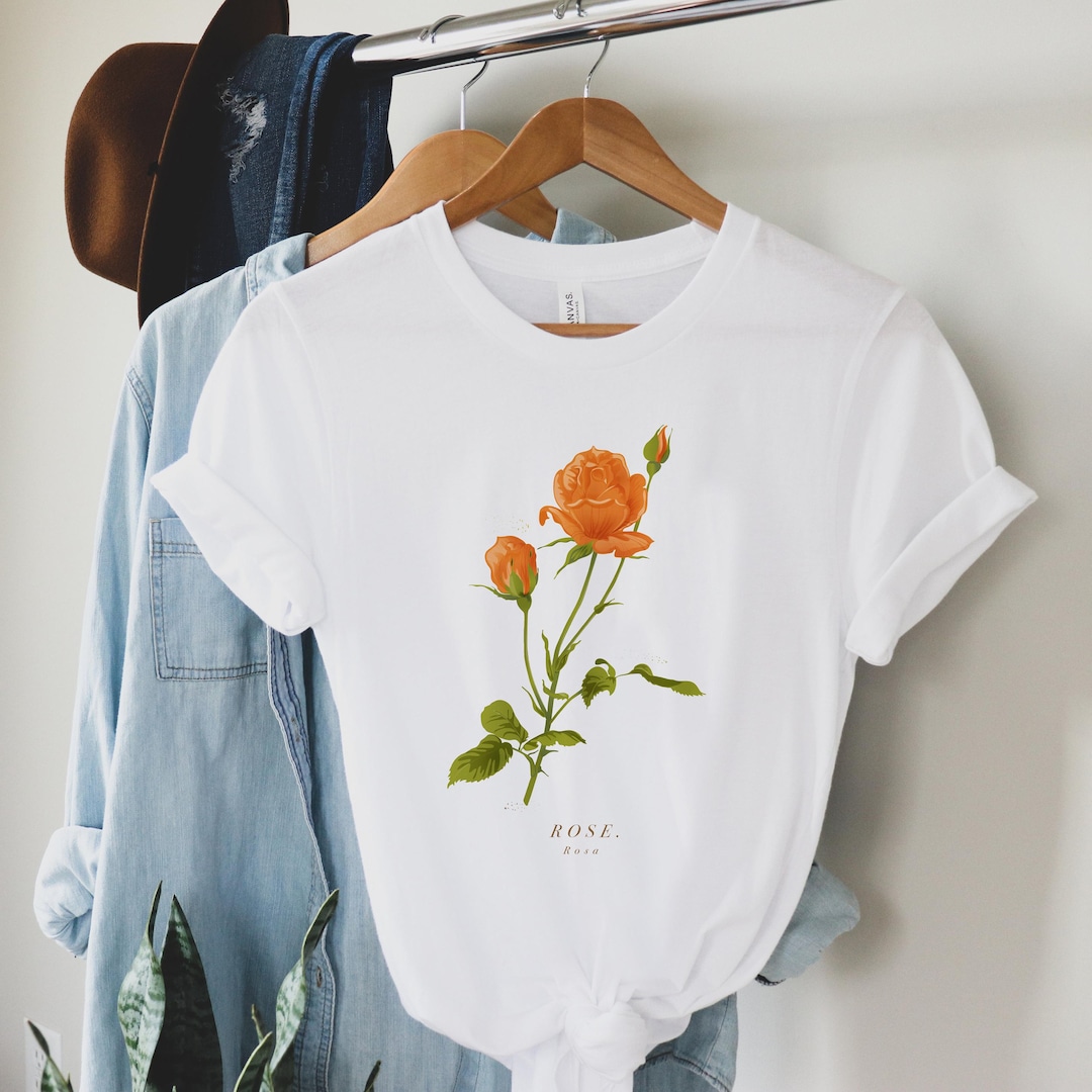 Red Rose Eco T-shirt. Woman's Fit. Size S - XXL. 100% Cotton. Rose