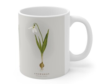 Snowdrop mug. Ceramic. 11oz. Snowdrop gift. Spring Flower. Floral Mug. Snowdrop Art. Wildflower Mug. White Flower Mug.