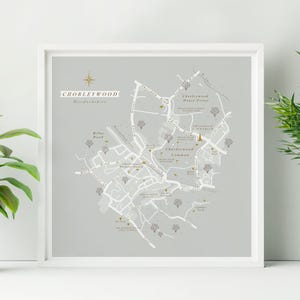 フレームなしの Chorleywood マップ プリント。ハートフォードシャーの Chorleywood のイラスト入り地図。Chorleywood アート。Chorleywood ウォール アート。Chorleywood ポスター。