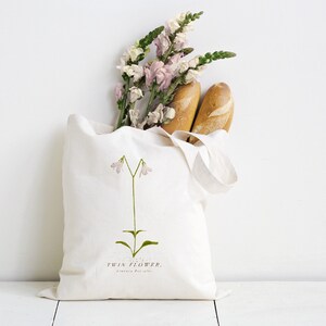 Twin Flower Tote Bag, 100% Organic Cotton. Linnaea Borealis. Plant Gift. Scottish Wildflower.