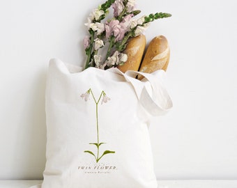 Twin Flower Tote Bag, 100% Organic Cotton. Linnaea Borealis. Plant Gift. Scottish Wildflower.