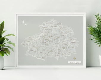 Framed Cairngorms Print. Cairngorms Illustrated Map. UK National Park Map.