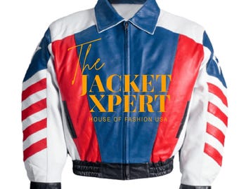 Custom Made – American Flag USA Bald Eagle Embroidered Vintage Men’s Leather Jacket Coat