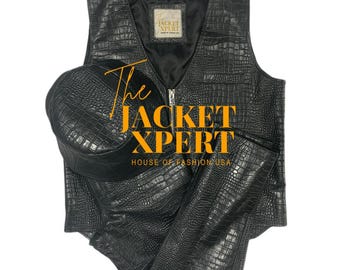 Men's Black Crocodile Embossed Leather Biker Vest – Genuine Cowhide Motorcycle Vest