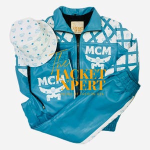 Tuta da uomo in pelle su misura, stile MCM - Completo due pezzi di design realizzato a mano, abbigliamento streetwear di lusso