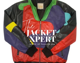 Men’s Handmade Multicolor Leather Jacket – Bomber Biker Style Luxury Streetwear Coat