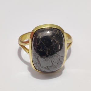 Shungite Gemstone Ring, Gold Plated 925 Sterling Silver, Fashion Jewelry