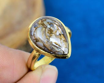 Mother Of Pearl Pear Ring: Gold Plated Over 925 Sterling Silver