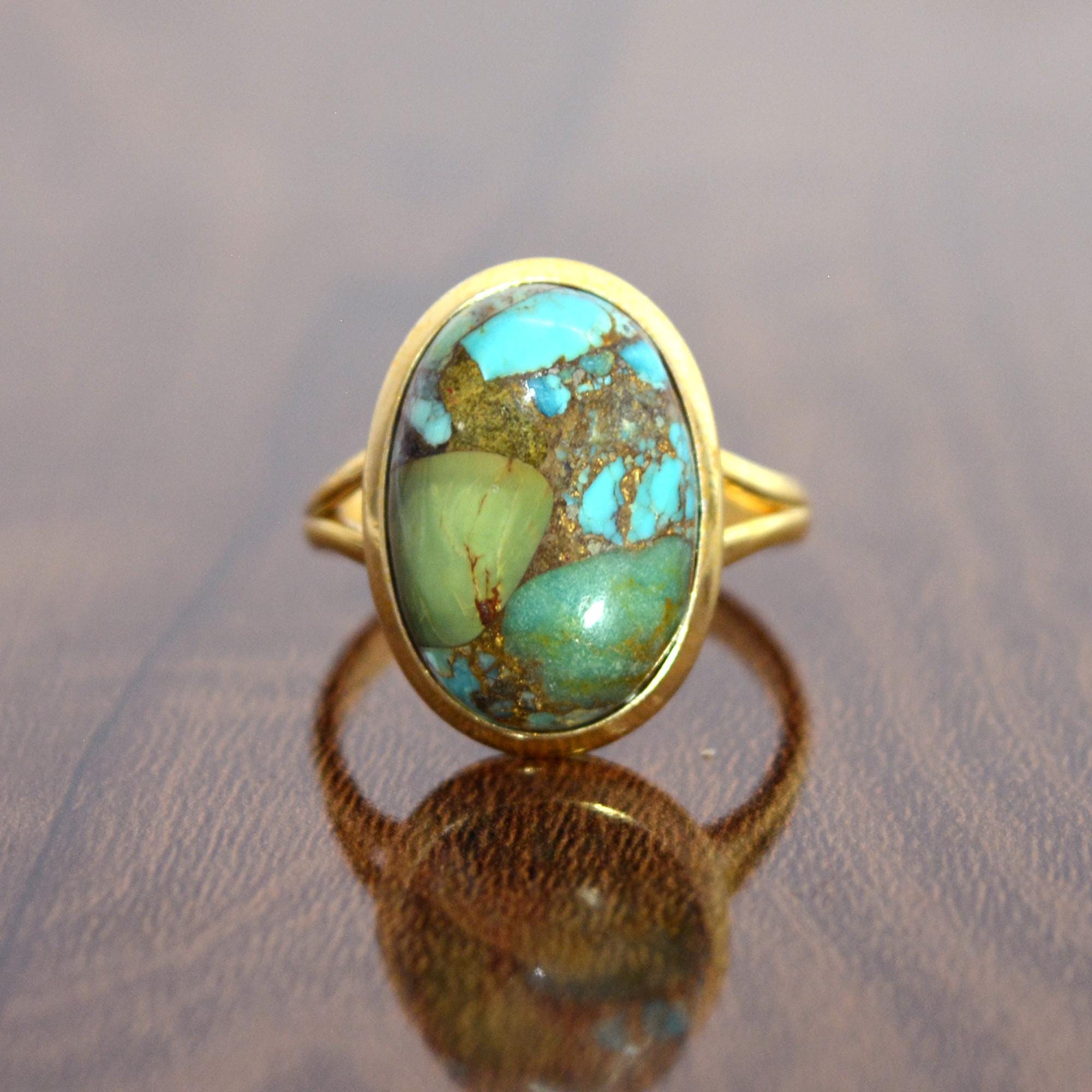 Bague Or 375 (9 Carats) Avec Opale Boulder - Taille 57 Ajustable, Occasion