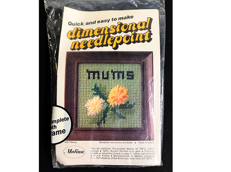 Mums Flowers Vintage Dimensional Needlepoint Kit Needlepointers NIP small 4x4