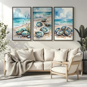 Oyster Print Set of 3: Coastal Beach House Wall Art (Digital Download