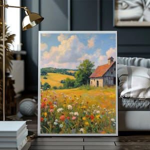 Wildflower Field Landscape, Printable Wall Art, Wildflower Field Art, Foral Field Print, Wildflower Posters