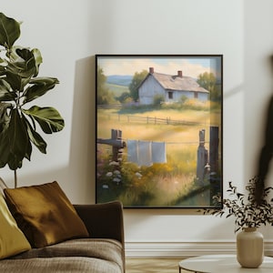 Rustic Laundry Day Print: Farmhouse Barn Landscape (Digital Download)