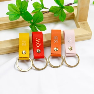 Personalized Leather Keychain: Custom Initials, Brass Hardware