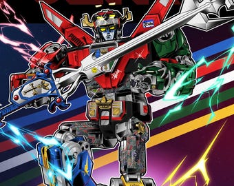 Arte mural de mecha defensor legendario de Voltron: póster retro de robot anime, decoración de ciencia ficción