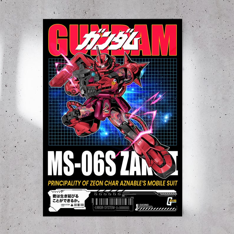 Arte mural de robot mecha / gundam zaku ms-06s / Ilustración de robot de anime japonés / Imprimible de ciencia ficción ciberpunk imagen 5