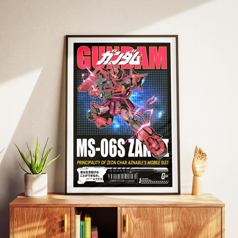 Arte mural de robot mecha / gundam zaku ms-06s / Ilustración de robot de anime japonés / Imprimible de ciencia ficción ciberpunk imagen 3