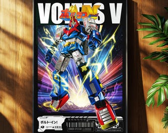 Arte mural de Voltes V, póster de anime mecha, decoración de oficina, robot japonés, descarga instantánea