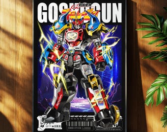 Mecha Robot Wall Art – Vintage Anime Sci-Fi Goshogun Illustration Digital Download