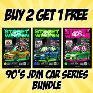 Póster de descarga digital de arte de pared de la serie de coches JDM de los años 90, Skyline R34, Impreza y Lancer Evolution.