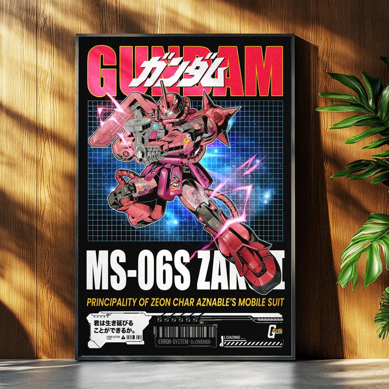 Arte mural de robot mecha / gundam zaku ms-06s / Ilustración de robot de anime japonés / Imprimible de ciencia ficción ciberpunk imagen 6