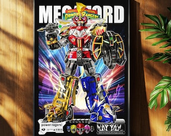 Arte mural de Power Rangers, póster de anime mecha, decoración de oficina, robot japonés, descarga instantánea