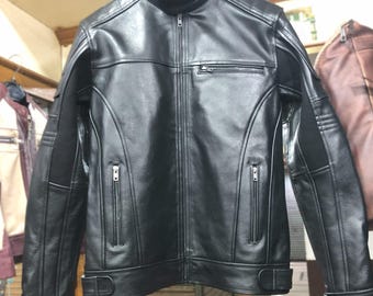 Men’s Black Cowhide Leather Biker Jacket | Motorcycle Riding Cafe Racer Style | Salman Leather Crafts
