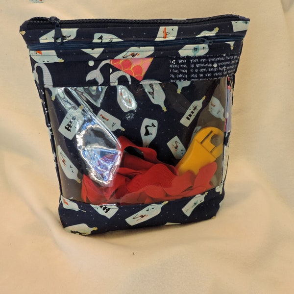 clear window project bag, clear pocket bag, yarn storage bag, craft storage bag, knit project bag, packing organizer, cross stitch organizer