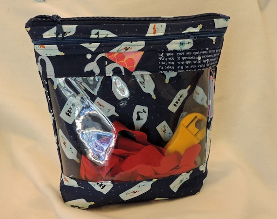 clear window project bag, clear pocket bag, yarn storage bag, craft storage bag, knit project bag, packing organizer, cross stitch organizer