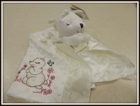 angel bear, Prayer bear monogrammed, angelcore, baptism gift blanket, minky satin blanket, Easter baby blanket, Christening gift