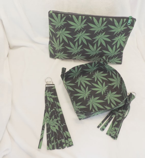 marijuana fabric tray with tassel keychain, pot organizer, pot tassel, 420 trinket dish, 420 desk organizer, pot fabric valet tray,