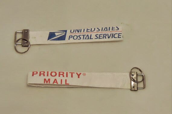 postal key fob, tyvek postage key fob, upcycled tyvek envelope key fob, USPS keychain, postal appreciation gift,