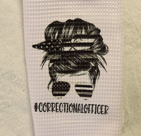 correction officer kitchen towel, law enforcement appreciation gift, silver thin line, gray thin line