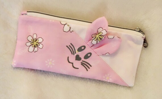 Bunny pouch, rabbit pencil case, rabbit purse organizer, Easter gift for kids, cottagecore purse accessory