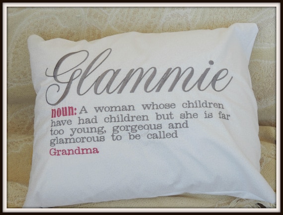 glammie pillow, grandmother glamma pillow, pregnancy reveal, glammie dictionary pillow, personalized grandma pillow