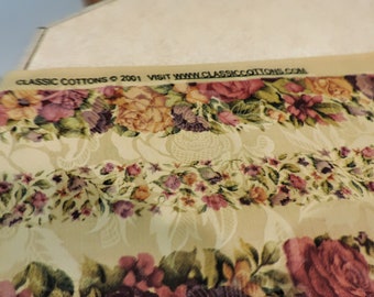 tea stained color fabric, roses fabric by the yard, fabric destash, vintage quilting fabric, classic cottons 2001