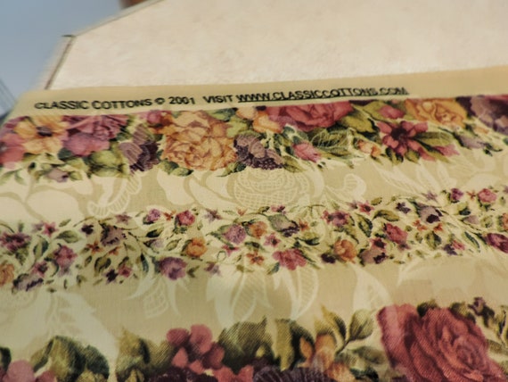 tea stained color fabric, roses fabric by the yard, fabric destash, vintage quilting fabric, classic cottons 2001