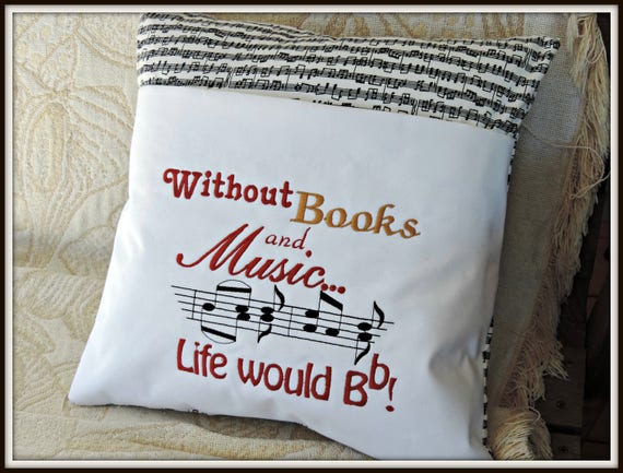 Pocket book pillow, music lover pocket pillow, life would be flat without books, music and book pillow, Music lover gift, book lover