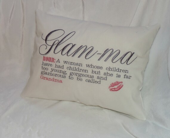 Glamma definition pillow, kisses for grandma, glam-ma with a kiss, gift for grandma, young grandma, pregnancy reveal, grandmother pillow
