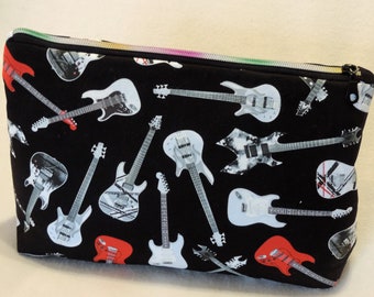 Guitar cosmetic bag, Music Lover toiletry bag, Guitar pouch, musician gift, Guitar bag, guitar gifts, ready to ship bag, last minute gift