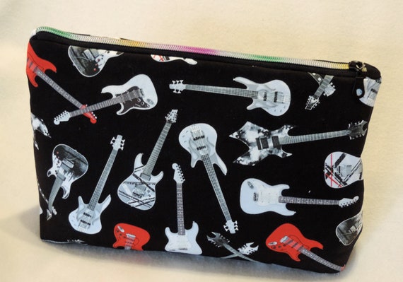 Guitar cosmetic bag, Music Lover toiletry bag, Guitar pouch, musician gift, Guitar bag, guitar gifts, ready to ship bag, last minute gift