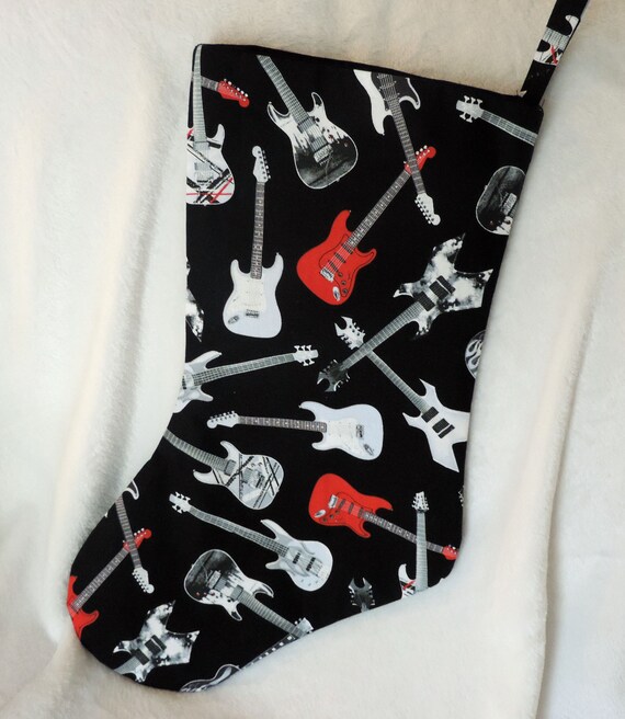 Guitar holiday stocking, Unique Christmas Stocking, music lover decor, unique holiday gift, music teacher christmas gift, gift for musician