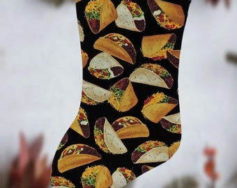 Taco Christmas Stocking, Taco Lover Gift, Funny Food Christmas Stocking, Taco Holiday Decor, Handmade Christmas Stocking