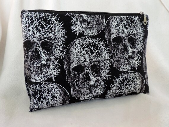 skull cosmetic bag, skull makeup bag, goth bag, skeleton toiletry bag, grunge pouch, skull accessory, ready to ship bag, last minute gift