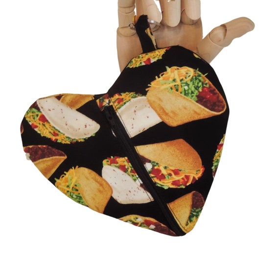 love taco heart shaped pouch, taco lover pouch, taco coin purse, valentine gift for her, edc, every day carry, thinking of you gift