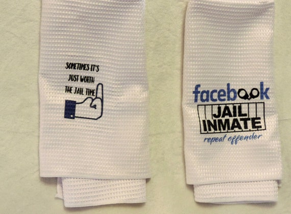 facebook finger towel, internet jail towels, social media towels, funny kitchen towels,